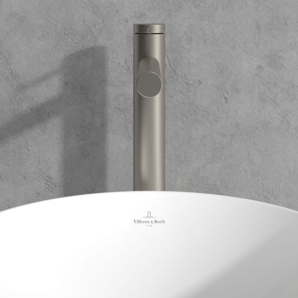 Lifestyle image of Villeroy & Boch Loop & Friends Brushed Nickel Tall Basin Tap